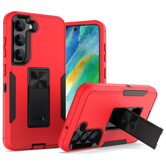 SaniMore for Samsung Galaxy S22 6.1" 2022 Case, Hidden Bracket Magnetic Car Holder Dust Cover 3-layer Heavy Duty Protective Rugged Anti-fall Shock Absorption Cover For Galaxy S22, Red/Black