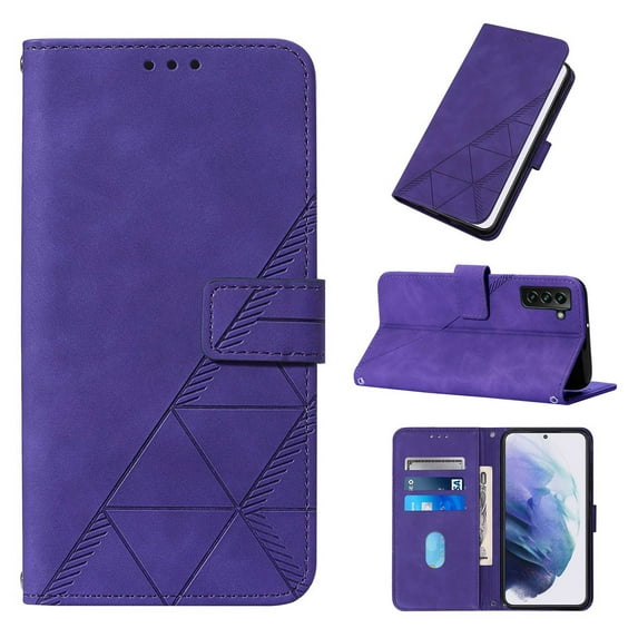 SaniMore for Samsung Galaxy S22 6.1" Case Wireless Charging Support, Magnetic Flip Wallet Card Holder PU Leather Cover Built-in Kickstand & Wrist Strap Full Body Protective Shell, Purple