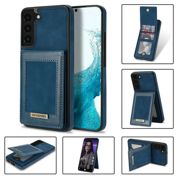 SaniMore for Samsung Galaxy S22 6.1" Magnetic Wallet Case, PU Leather Case with Card Slot & Multi-Angle Kickstand Shockproof Protective Case for Samsung S22 Women Men, Blue