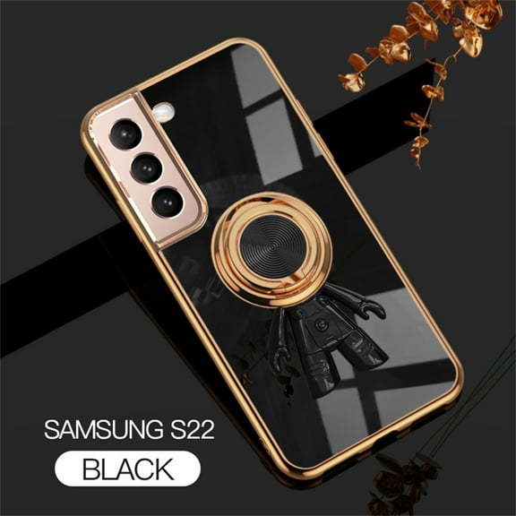 SaniMore for Samsung Galaxy S22 All-Inclusive Electroplating Silicone Magnetic Case, Three Dimensional Astronaut Case with Car Mount & Ring Kickstand Shockproof Protective Cover, ,Black