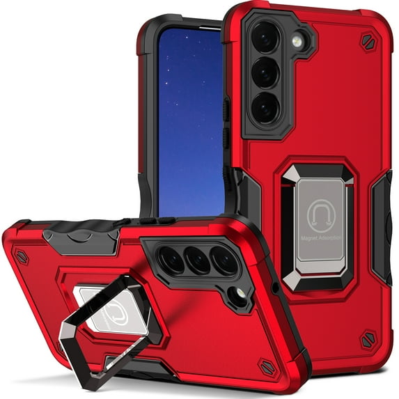 SaniMore for Samsung Galaxy S22 Case, Galaxy S22 Case with Kickstand Armor Magnetic Ring Rugged Protective Military Grade Shockproof Case for Galaxy S22 6.1" 2022, Red