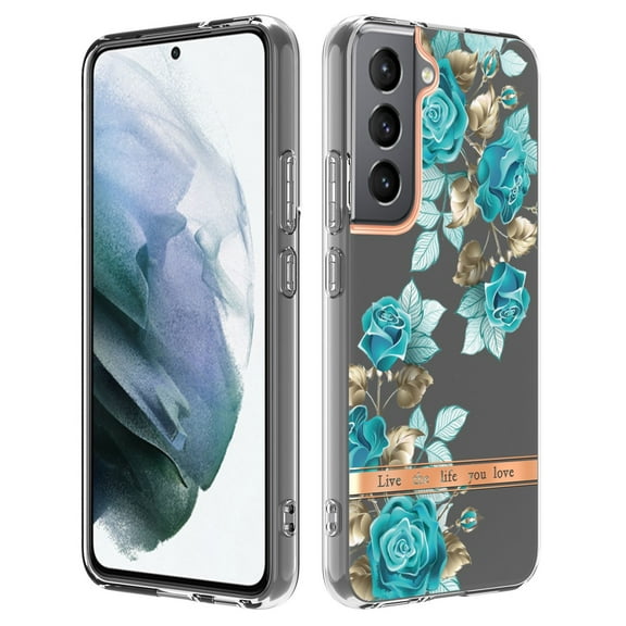 SaniMore for Samsung Galaxy S22 Case, Flexible TPU Magnetic Cover Support Wireless Charging Slim Flower Grass Pattern Shockproof Protective Shell for Ladies Women Girls, Green Flowers