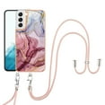 thumbnail image 1 of SaniMore for Samsung Galaxy S22 Case, Marble Pattern 3 in 1 Heavy Duty Shockproof Full Body Hard PC IMD Bumper Crossbody Lanyard Women Girls Shockproof Cover for Samsung Galaxy S22, Rose-Carmine, 1 of 7