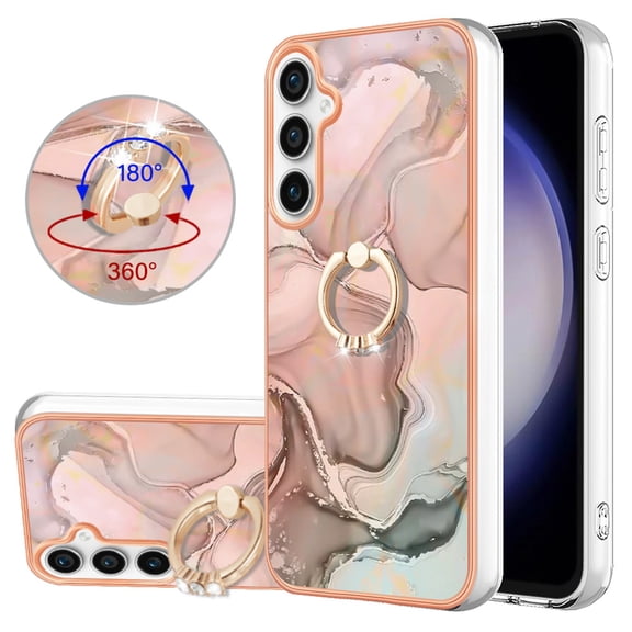 SaniMore for Samsung Galaxy S22 Case, Marble Pattern 3 in 1 Heavy Duty Shockproof Full Body Hard PC+IMD Bumper Drop Protective Women Girls Cover Rotating Ring Bracket Stand for Galaxy S22, Gold