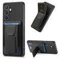 thumbnail image 1 of SaniMore for Samsung Galaxy S22 Case, PU Leather Carbon Fibre Anti-scratch Adjustable Stand Card Slots [RFID Blocking] Shockproof Anti-fall Anti-fingerprint Wallet Shell for Men Women, Black, 1 of 10