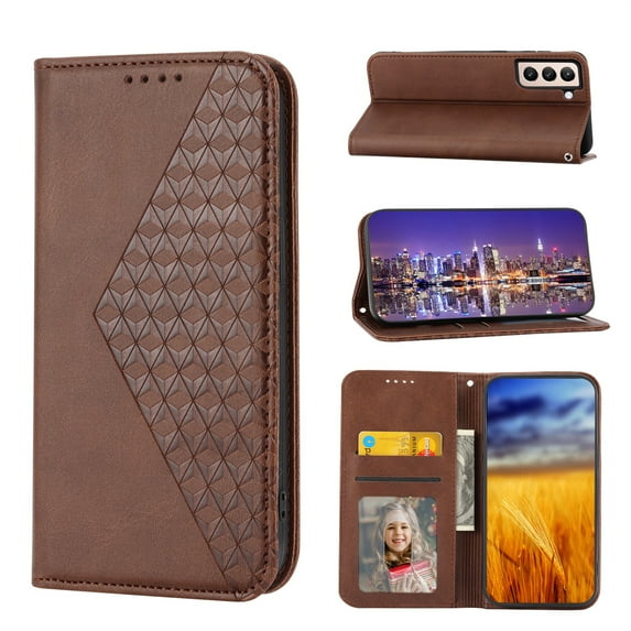 SaniMore for Samsung Galaxy S22 PU Leather Case RFID Blocking, Magnetic Closure Flip Wallet Cover with Wrist Strap Card Slot & Multi-Angle Kickstand All-Inclusive Protective Shell, Brown