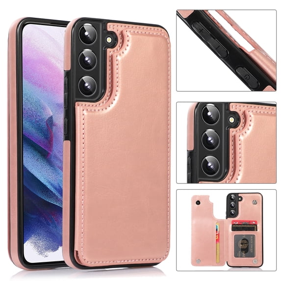SaniMore for Samsung Galaxy S22 Plus 6.6" 2022 Case with Flip Wallet Credit Card Holder, PU Premium Leather Magnetic Clasp Kickstand Heavy Duty Shockproof Anti-drop Cover for Galaxy S22 Plus, Rosegold