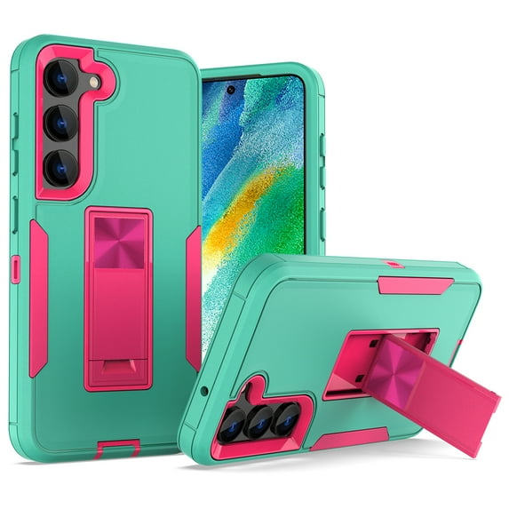 SaniMore for Samsung Galaxy S22 Plus 6.6" 2022 Case, Hidden Bracket Magnetic Car Holder Dust Cover 3-layer Heavy Duty Protective Rugged Anti-fall Shock Absorption Cover For Galaxy S22 Plus, Green/Rose