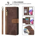thumbnail image 1 of SaniMore for Samsung Galaxy S22 Plus 6.6" 2022 Wallet Case, [Removeable Wrist Strap][Zipper Cash Pocket + Card Slots] Flip Kickstand Full Protective Magnetic Closure Retro Cover For S22 Plus, Brown, 1 of 11