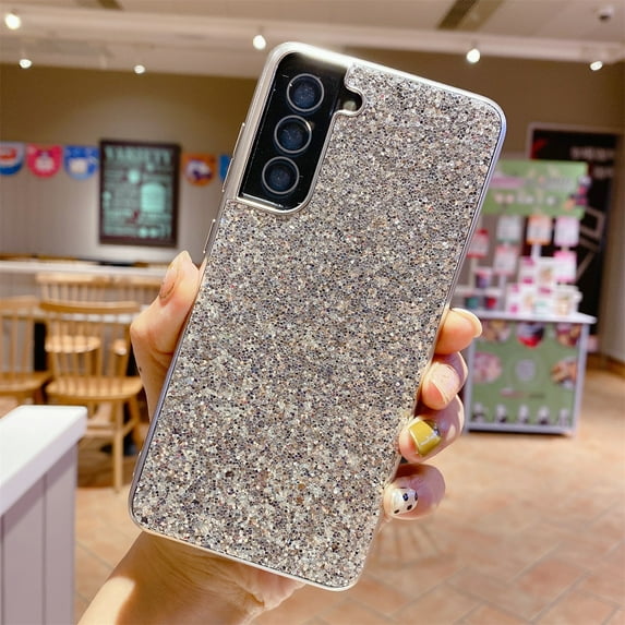 SaniMore for Samsung Galaxy S22 Plus 6.6" Glitter Case, Flexible TPU Anti-Fingerprint Ultra-Thin Lightweight Full Body Protective Case for Samsung S22 Plus Women Ladies Girls, Silver