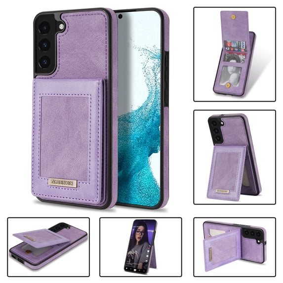 SaniMore for Samsung Galaxy S22 Plus 6.6" Magnetic Wallet Case, PU Leather Case with Card Slot & Multi-Angle Kickstand Shockproof Protective Case for Samsung S22 Plus Women Men, Purple