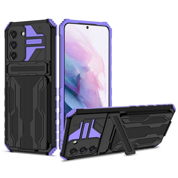 SaniMore for Samsung Galaxy S22 Plus Camera Protection Case, Rugged PC Back & TPU Bumpers Cover with Invisible Sliding Card Slot & Kickstand Upgraded Military Shockproof Protective Shell, Purple