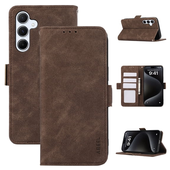 SaniMore for Samsung Galaxy S22 Plus Case, Kickstand PU Leather Magnetic Protective Flip Cover with [RFID Blocking] [3 Card Slots] [TPU Interior Case] Compatible with Samsung Galaxy S22 Plus, Brown