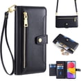 thumbnail image 1 of SaniMore for Samsung Galaxy S22 Plus Case, with Kickstand [Shoulder & Wrist Strap] Flip Zipper Wallet Cash & Card Slots PU Leather TPU Interior Full Body Protection for Samsung S22 Plus, Black, 1 of 9
