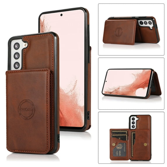 SaniMore for Samsung Galaxy S22 Plus Case Multi-Functional Wallet Card Holder, Premium PU Leather Cover Vehicle Magnetic Support Kickstand Shockproof Protective Shell for Samsung S22 Plus, Brown