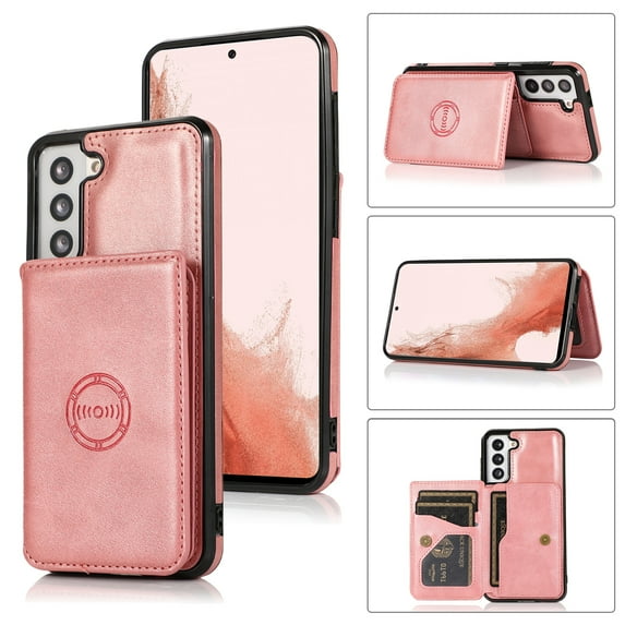 SaniMore for Samsung Galaxy S22 Plus Case Multi-Functional Wallet Card Holder, Premium PU Leather Cover Vehicle Magnetic Support Kickstand Shockproof Protective Shell for Samsung S22 Plus, Rosegold