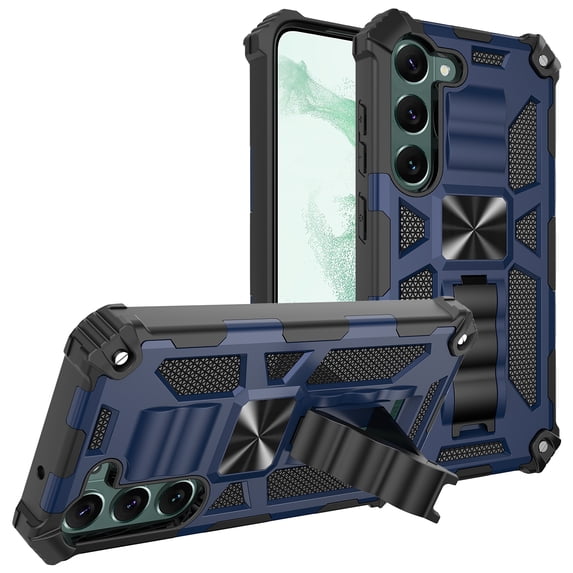 SaniMore for Samsung Galaxy S22 Plus Case, Rugged PC CD Magnetic Cover Built-in Car Mount & Folding Kickstand Military Grade Shockproof Heavy Duty Protective Shell for Samsung S22 Plu, Blue