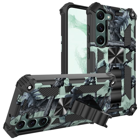 SaniMore for Samsung Galaxy S22 Plus Case, Rugged PC & Soft TPU CD Magnetic Cover Built-in Car Mount & Multi-View Kickstand Camouflage Military Grade Shockproof Heavy Duty Protective Shell, ,Mint