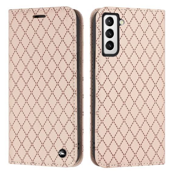 SaniMore for Samsung Galaxy S22 Plus Magnetic Flip Wallet Embossing Case, Premium PU Leather Case with 2 Card Slots & Multi-Angle Kickstand Full Body Protective Case for Ladies Men, Pink