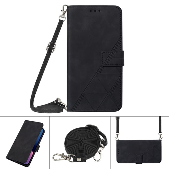 SaniMore for Samsung Galaxy S22 Plus PU Leather Case, Magnetic Closure Flip Wallet Cover Built-in Card Slot & Multi-View Kickstand Detachable Shoulder Strap Full Body Protective Shell, Black