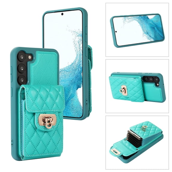 SaniMore for Samsung Galaxy S22 Plus PU Leather Case, Multi-Functional Metal Snap Wallet Cover with Card Slot & Kickstand Shoulder Strap Full Body Protective Shell for Samsung S22 Plus, Green