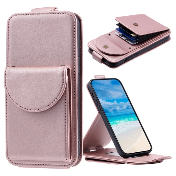 SaniMore for Samsung Galaxy S22 Plus Wallet Case, Magnetic Card Pocket Flip Kickstand Removeable Crossbody Lanyard Shockproof Anti-fall PU Leather Anti-scratch for Girls Women Business Shell, Rosegold
