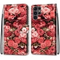 thumbnail image 1 of SaniMore for Samsung Galaxy S22 Ulltra 6.8" 2022 PU Leather Case with Card Slots Detchable Lanyard Color Painting Luxury Pattern Flip Kickstand Shcokproof Wallet Case For Galaxy S22 Ultra, Rose Garden, 1 of 9