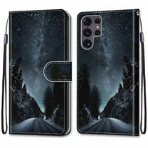 SaniMore for Samsung Galaxy S22 Ulltra 6.8" 2022 PU Leather Case with Card Slots Detchable Lanyard Color Painting Luxury Pattern Flip Kickstand Shcokproof Wallet Case For Galaxy S22 Ultra, Road