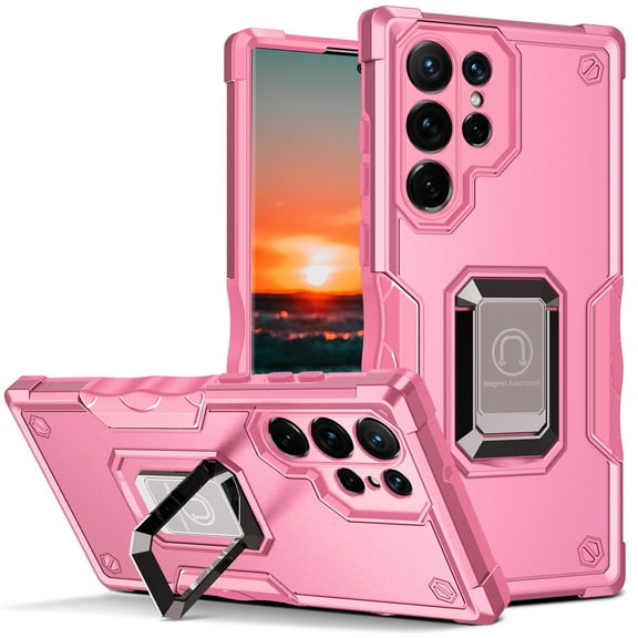 SaniMore for Samsung Galaxy S22 Ultra 5G Case, Galaxy S22 Ultra Case with Kickstand Armor Magnetic Ring Rugged Protective Military Grade Shockproof Case for Galaxy S22 Ultra 6.8" 2022, Pink