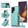 thumbnail image 1 of SaniMore for Samsung Galaxy S22 Ultra 6.8" 2022 Case with Back Folding Card Pocket Kickstand Detachable Adjustable Crossbody Shoulder Strap PU Leather Shockproof Slim Wallet Case, Mint, 1 of 10