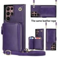 thumbnail image 1 of SaniMore for Samsung Galaxy S22 Ultra 6.8" 2022 Case with Back Zipper Wallet Flip Kicktsand Crossbody Shoulder Strap Retro PU Leather Wear-resistant Shockproof Anti-drop Cover for Girls Women, Purple, 1 of 11