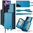 thumbnail image 1 of SaniMore for Samsung Galaxy S22 Ultra 6.8" 2022 Case, [Crossbody/Wrist Strap][Zipper Flip Wallet][Card Slots][Rifid Layer] PU Leather Retro 360°Protective Shockproof Cover For S22 Ultra, Blue, 1 of 8