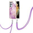 thumbnail image 1 of SaniMore for Samsung Galaxy S22 Ultra 6.8" 2022 Case with Detachable Crossbody Lanyard Shockproof TPU Backplane Marble Pattern Luxury Fashion Anti-drop Slim Lightweight Cover, Lightpurple, 1 of 4