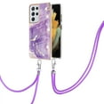 thumbnail image 1 of SaniMore for Samsung Galaxy S22 Ultra 6.8" 2022 Case with Detachable Crossbody Lanyard Shockproof TPU Backplane Marble Pattern Luxury Fashion Anti-drop Slim Lightweight Cover, Purple, 1 of 4