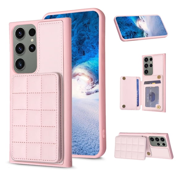 SaniMore for Samsung Galaxy S22 Ultra (6.8" 2022) Case, Flip PU Leather Diamond-Shaped with Built-in Card Slots, Kickstand and Shockproof Anti-drop Phone Case for S22 Ultra Wallet Shell, Pink