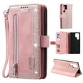 thumbnail image 1 of SaniMore for Samsung Galaxy S22 Ultra 6.8" 2022 Case, Prumium Leather Zipper Wallet Card Slots Cash Pocket Flip Kickstand Lanyard Anti-drop Shcokproof Full Body Wrap Business Case, Rosegold, 1 of 12