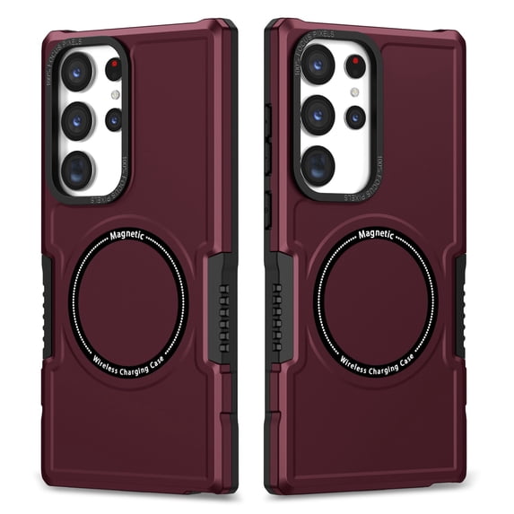 SaniMore for Samsung Galaxy S22 Ultra 6.8" 2022 Case, Rugged PC Back Shockproof TPU Bumper Wireless Charging Strong Magnetic Shell Slim Lightweight Heavy Duty Protective Cover, Winered