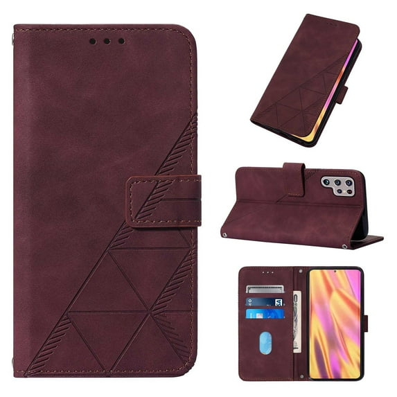 SaniMore for Samsung Galaxy S22 Ultra 6.8" Case Wireless Charging Support, Magnetic Flip Wallet Card Holder PU Leather Cover Built-in Kickstand & Wrist Strap Full Body Protective Shell, Winered