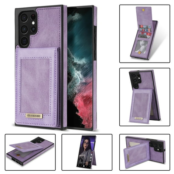 SaniMore for Samsung Galaxy S22 Ultra 6.8" Magnetic Wallet Case, PU Leather Case with Card Slot & Multi-Angle Kickstand Shockproof Protective Case for Samsung S22 Ultra Women Men, Purple