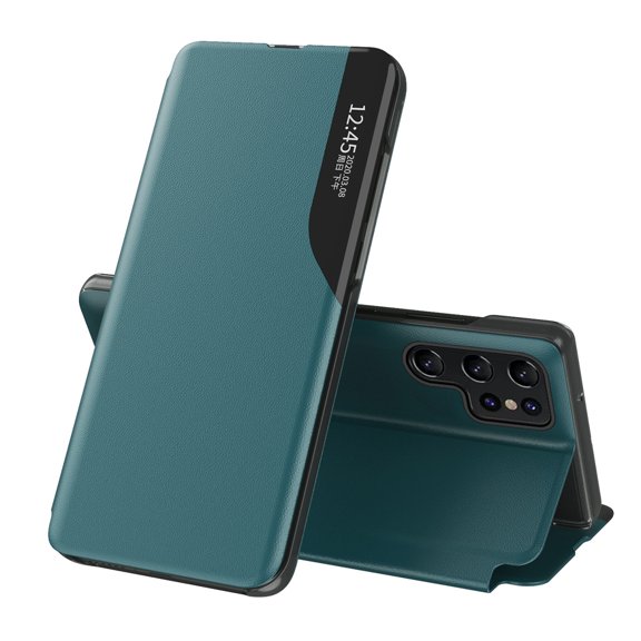 SaniMore for Samsung Galaxy S22 Ultra 6.8 inch Case, Magnetic Closure PU Leather Slim Stand Cover with Folio Flip Kickstand Rugged PC Anti-Fall Shock Protection Shell for Samsung S22 Ultra, Cyan