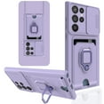 thumbnail image 1 of SaniMore For Samsung Galaxy S22 Ultra Case with Crossbody Strap & Card Holder Ring Kickstand Liquid Silicone Shockproof Slide Lens Camera Protective Magnetic Case for Galaxy S22 Ultra 6.8", Purple, 1 of 6