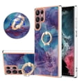 thumbnail image 1 of SaniMore for Samsung Galaxy S22 Ultra Case, Marble Pattern 3 in 1 Heavy Duty Shockproof Full Body Hard PC+IMD Bumper Drop Protective Women Girls Cover Rotating Ring Bracket Stand, Purple, 1 of 10