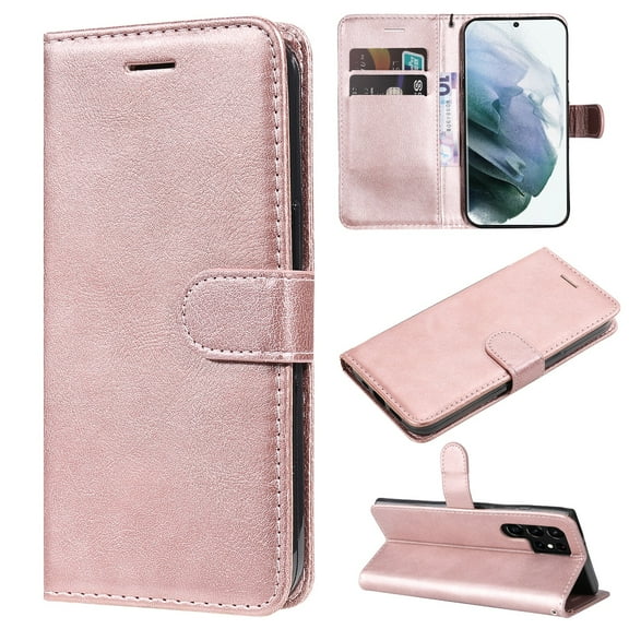 SaniMore for Samsung Galaxy S22 Ultra Case, with RFID Blocking [2 Card Slots] PU Leather Cover with Detachable Hand Strap Flip Kickstand Magnetic Wallet Cover for Samsung S22 Ultra, Rosegold