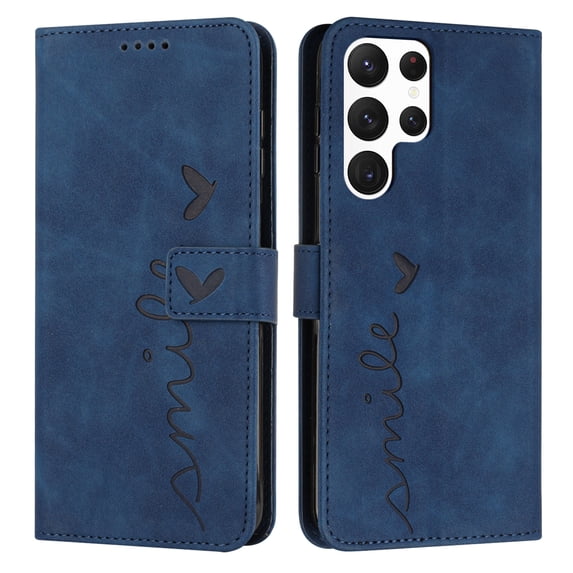 SaniMore for Samsung Galaxy S22 Ultra Case with RFID Blocking Cash & Card Slots, Scratch Proof Wallet Soft TPU + PU Leather Cover with Kickstand + Hand Strap Shockproof Protective Shell, Blue