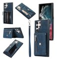 thumbnail image 1 of SaniMore for Samsung Galaxy S22 Ultra Case, Samsung Galaxy S22 Ultra Wallet Case for Women Men, PU Leather RFID Blocking Wristlet Zipper Shoulder Strap Cover with Card Holder Kickstand, Blue, 1 of 10
