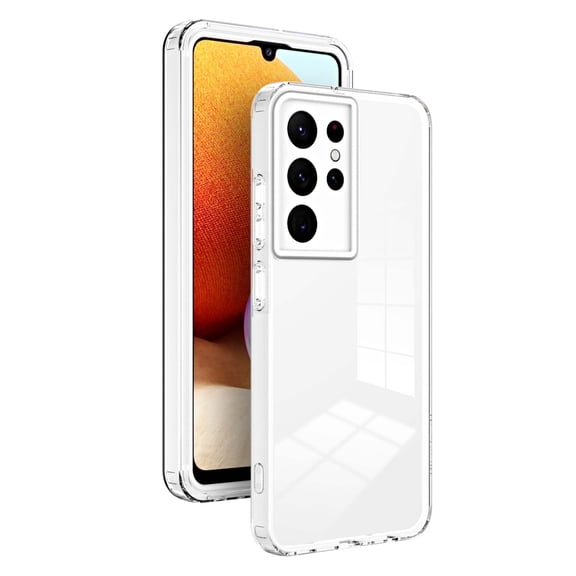 SaniMore for Samsung Galaxy S22 Ultra Case Slim Transparent [Not Yellowing Technology], Rugged PC & TPU Bumpers Built-in Detachable Lens Protector Shockproof Protective Cover, White