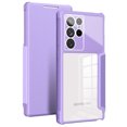 thumbnail image 1 of SaniMore for Samsung Galaxy S22 Ultra Case Transparent PC & Soft TPU Built-in Electroplated Lens Ring, Magnetic Flip Cover with Card Slot & Kickstand Shockproof Protective Shell, Purple, 1 of 10