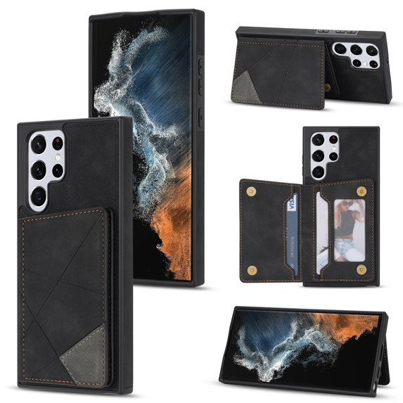 SaniMore for Samsung Galaxy S22 Ultra PU Leather Case RFID Blocking, Back Magnetic Button Flip Wallet Cover Built-in Card Slot & Multi-Angle Kickstand Ultra-Thin Full Body Protective Shell, Black