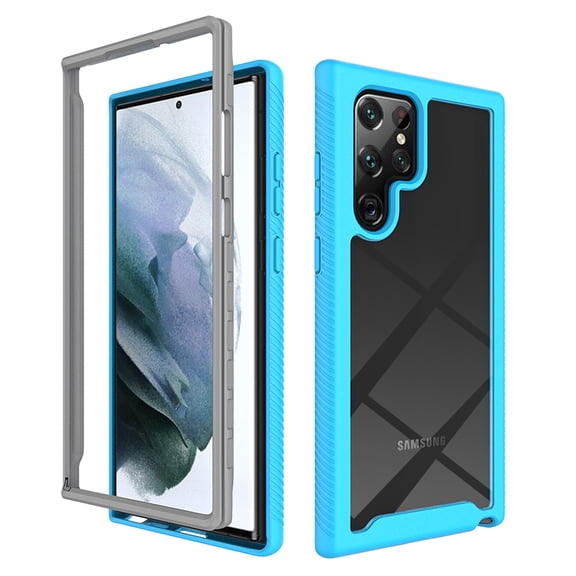 SaniMore for Samsung Galaxy S22 Ultra Two-Layer Structure Transparent Case, Rugged Clear PC Back & TPU Bumper [Not Yellowing Technology] Full Body Protective Case for Samsung S22 Ultra, Blue