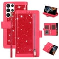 thumbnail image 1 of SaniMore for Samsung Galaxy S22 Ultra Wallet Case, Glitter PU Leather for Girls Women Zipper Purse Card Slots Cash Pocket Hand Rope Flip Kickstand Shockproof TPU Inner Protective Shell, Rose, 1 of 8